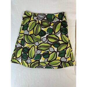 First Option Skirt Womens 14 Green Vintage A Line Y2K Green Leaves Side Zipper